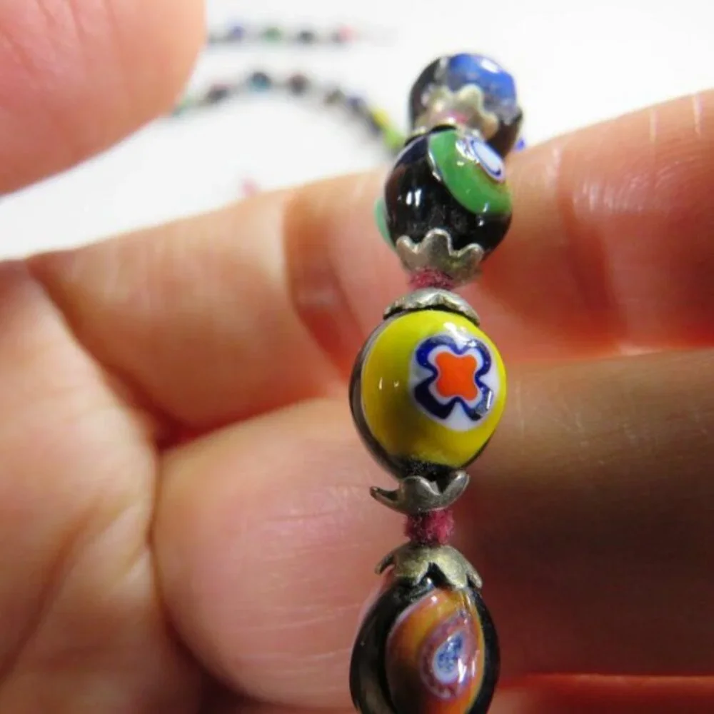 Vintage Millefiori Glass (52) BEADS Double Sided Handmade Multi Colored